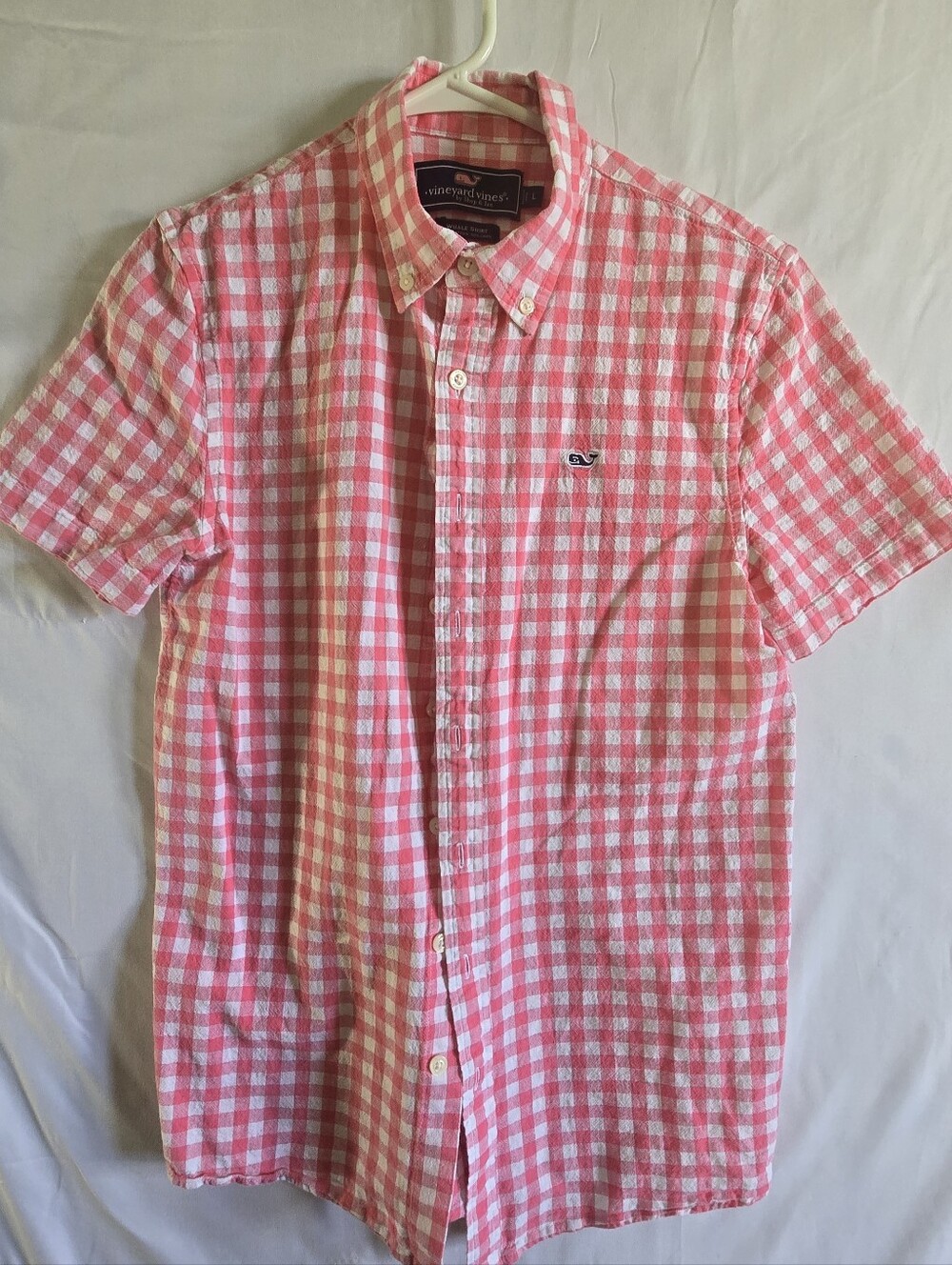 Vineyard Vines Pink and White Gingham Short-Sleeve Button-Down Shirt